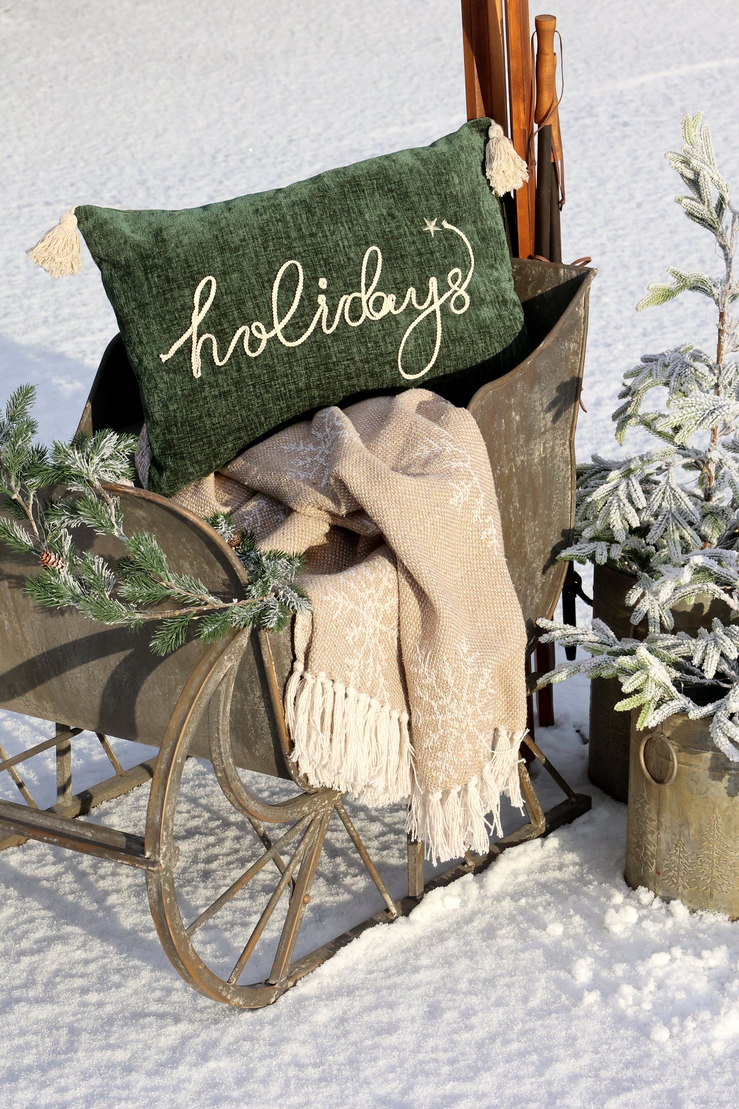 Coussin Holidays velours vert-Chic Antique