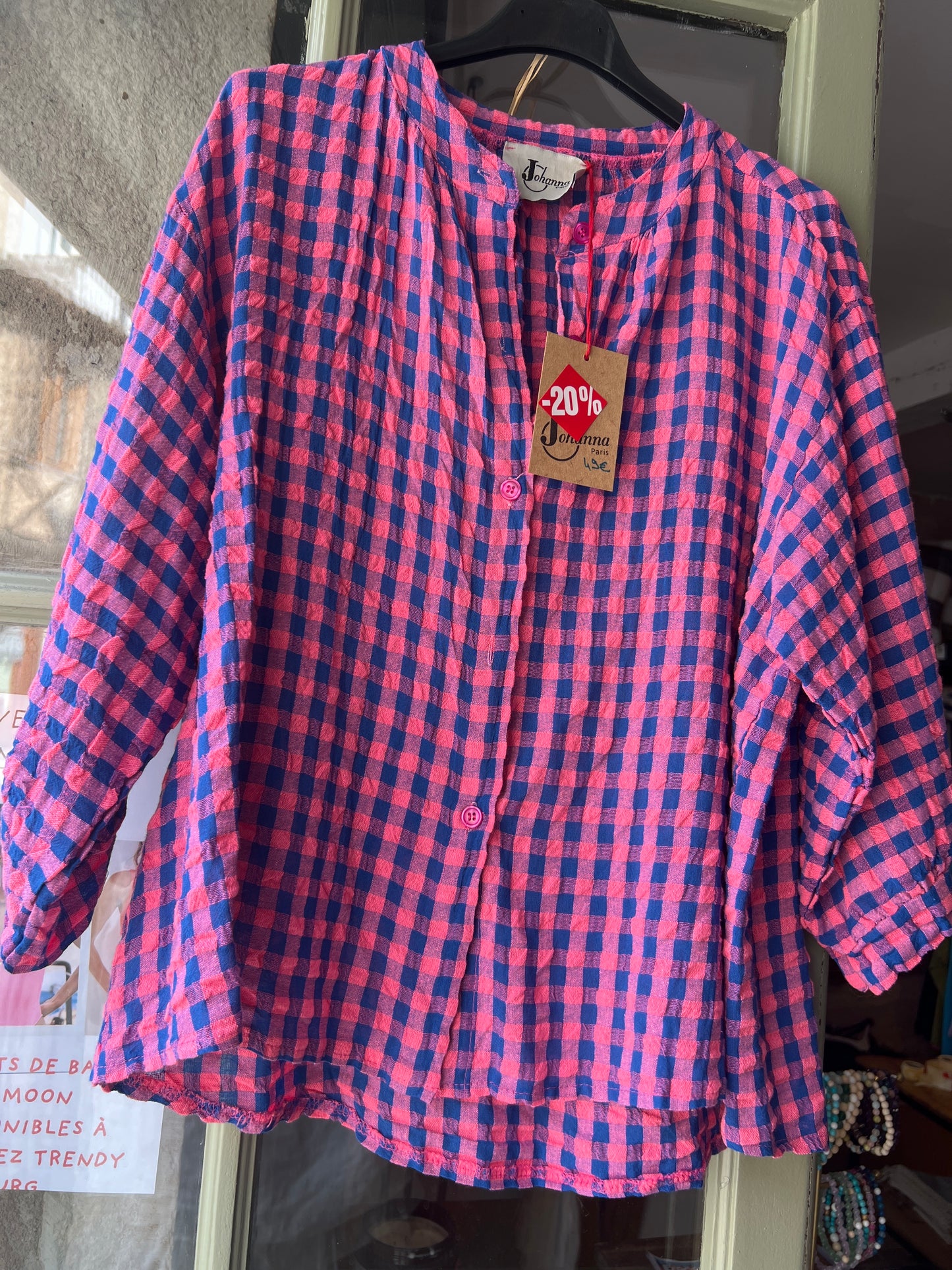 Blouse à carreaux fluo rose-Johanna Paris