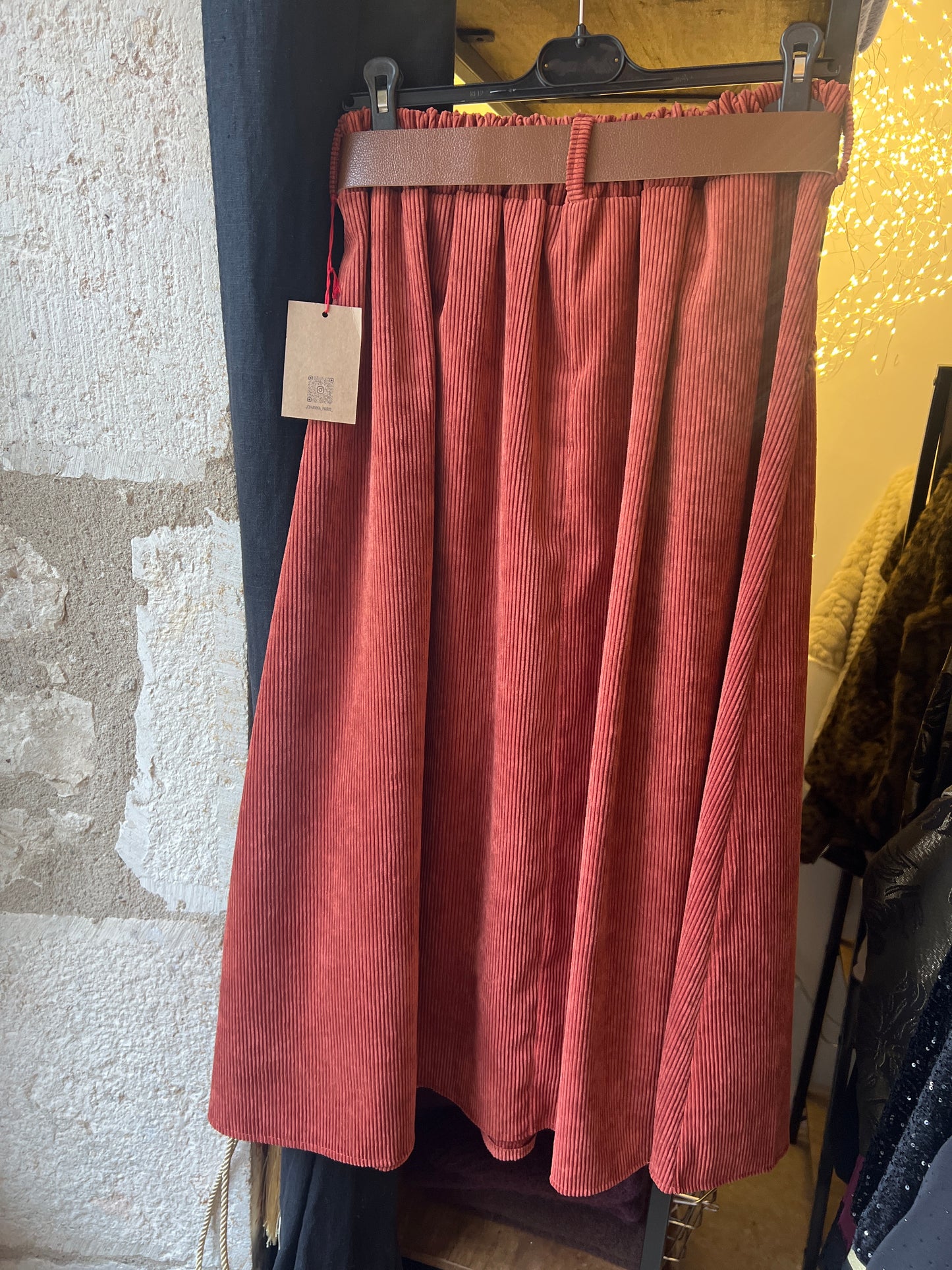 Jupe Mia en velours terracotta-Johanna Paris