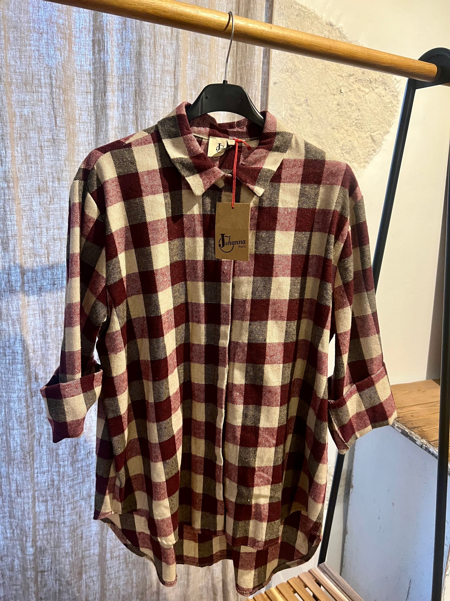 Vente privée-Chemise à carreaux prune-Johanna Paris