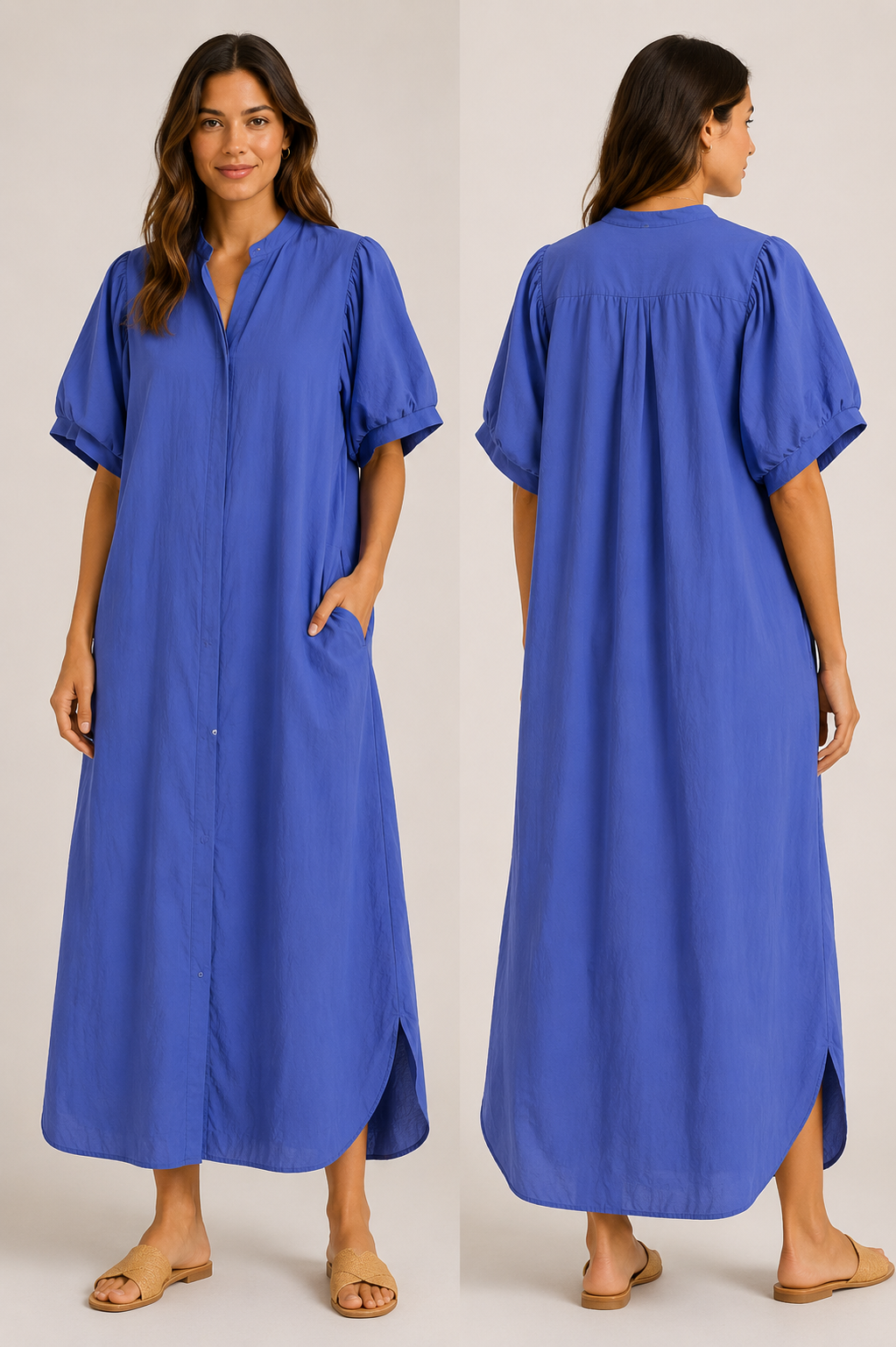 Robe chemise Mia bleu bic-Made in Italy-100% coton
