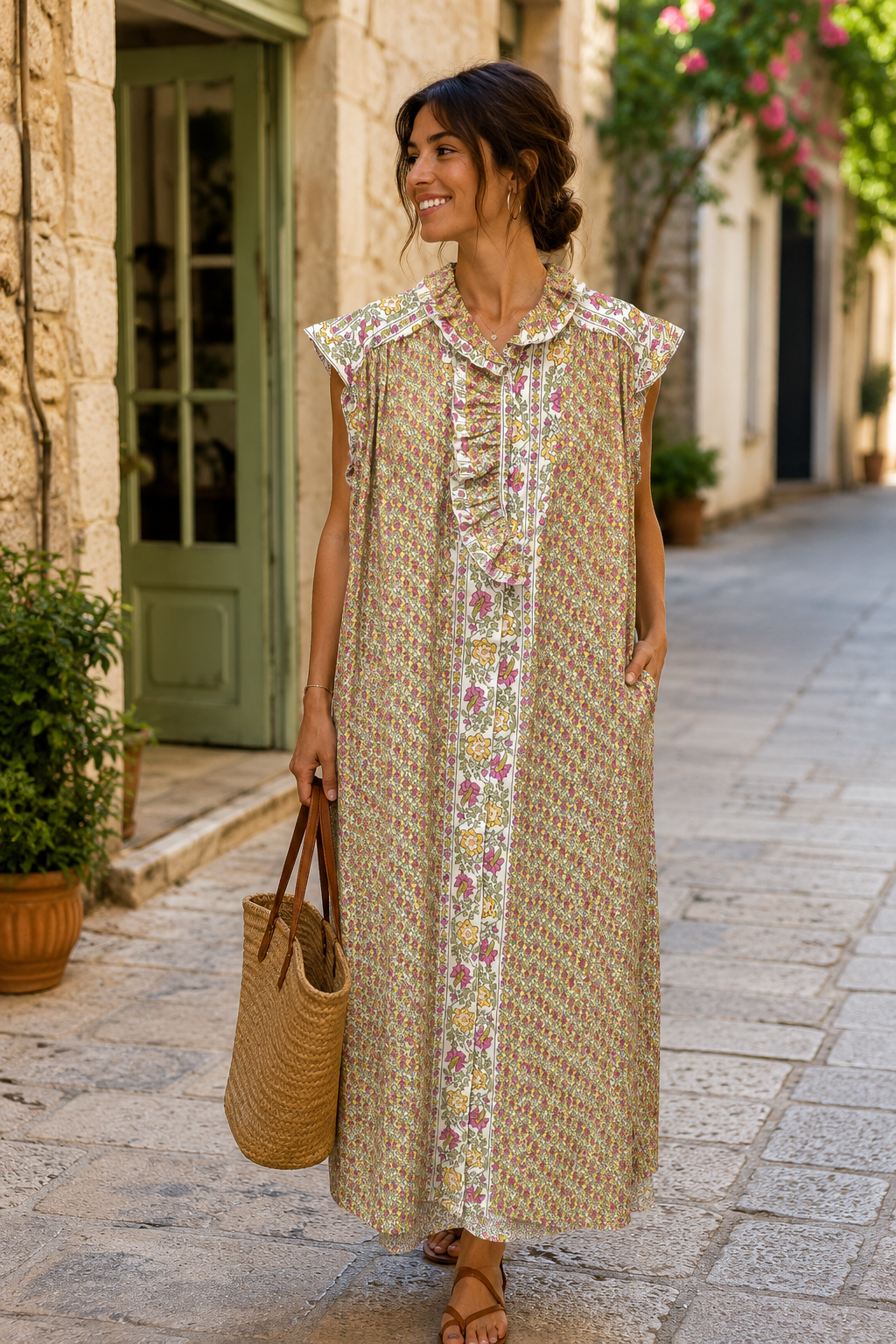 Robe chemise provençale olive-Johanna Paris