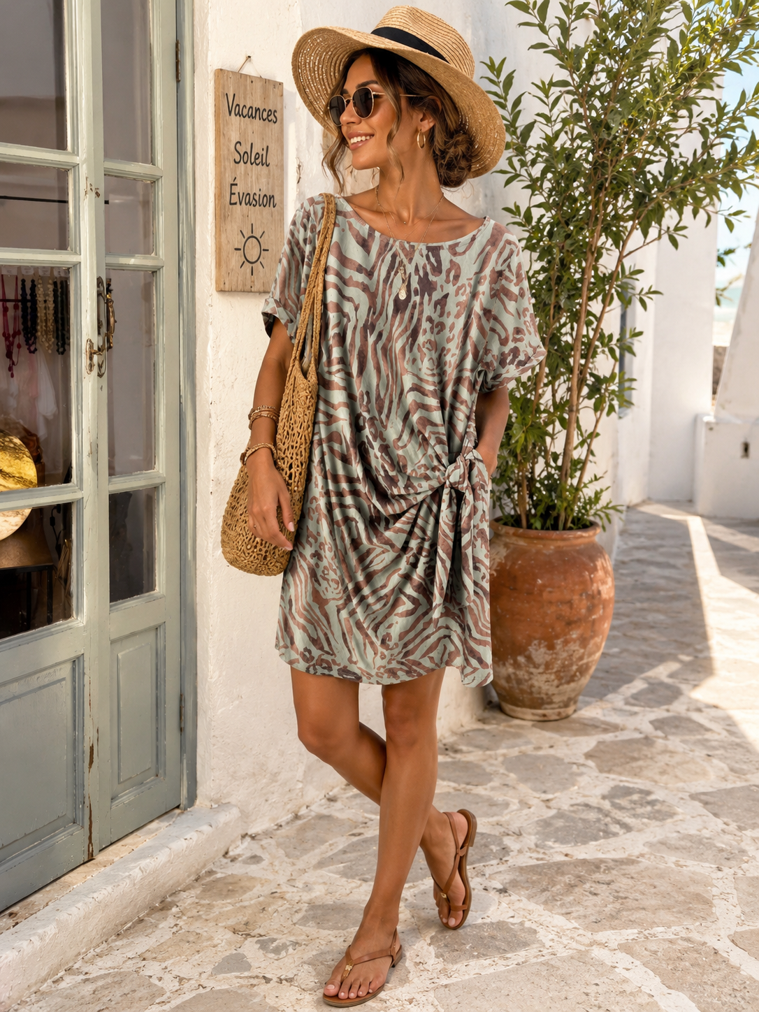 Robe courte Léa imprimé kaki choco Johanna Paris