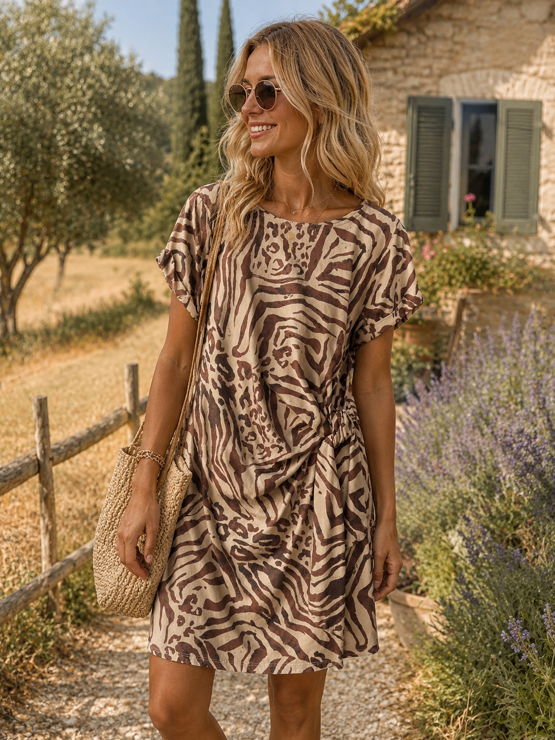 Robe Zebra camel/choco avec noeud-Johanna Paris