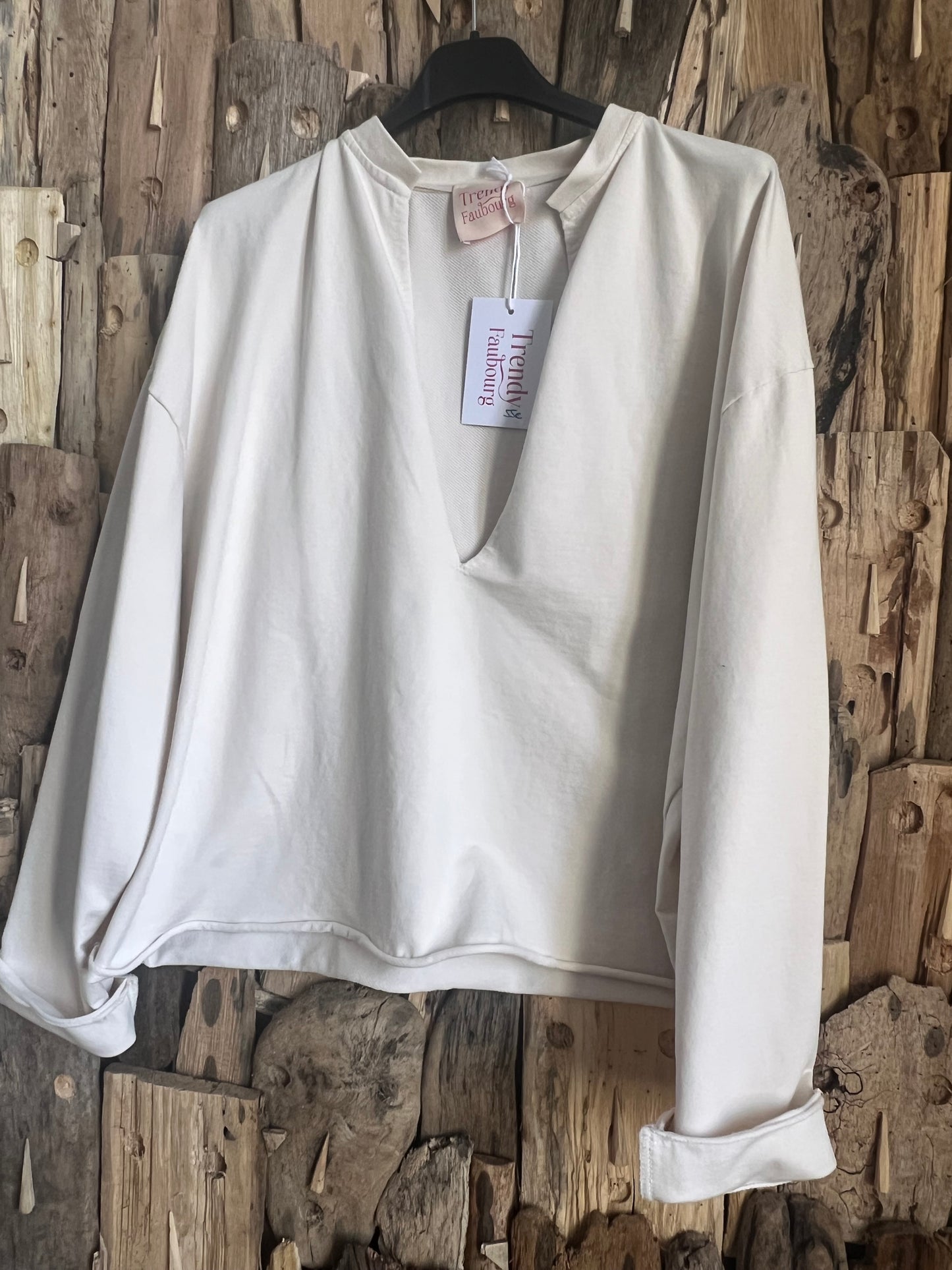 Sweat Wanda écru/blanc-TRENDY FAUBOURG