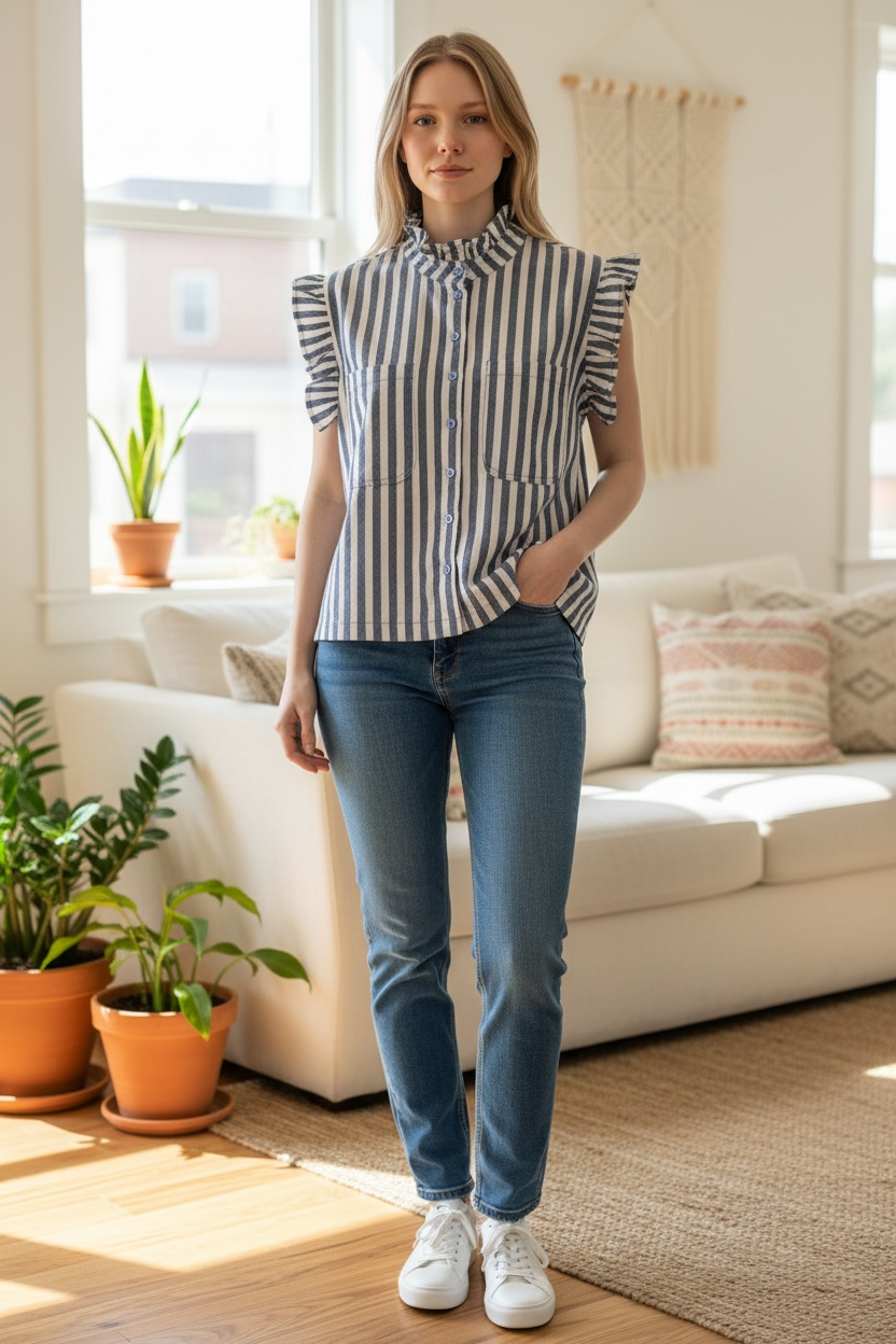 Chemise sans manche Carmen à rayures bleu Denis