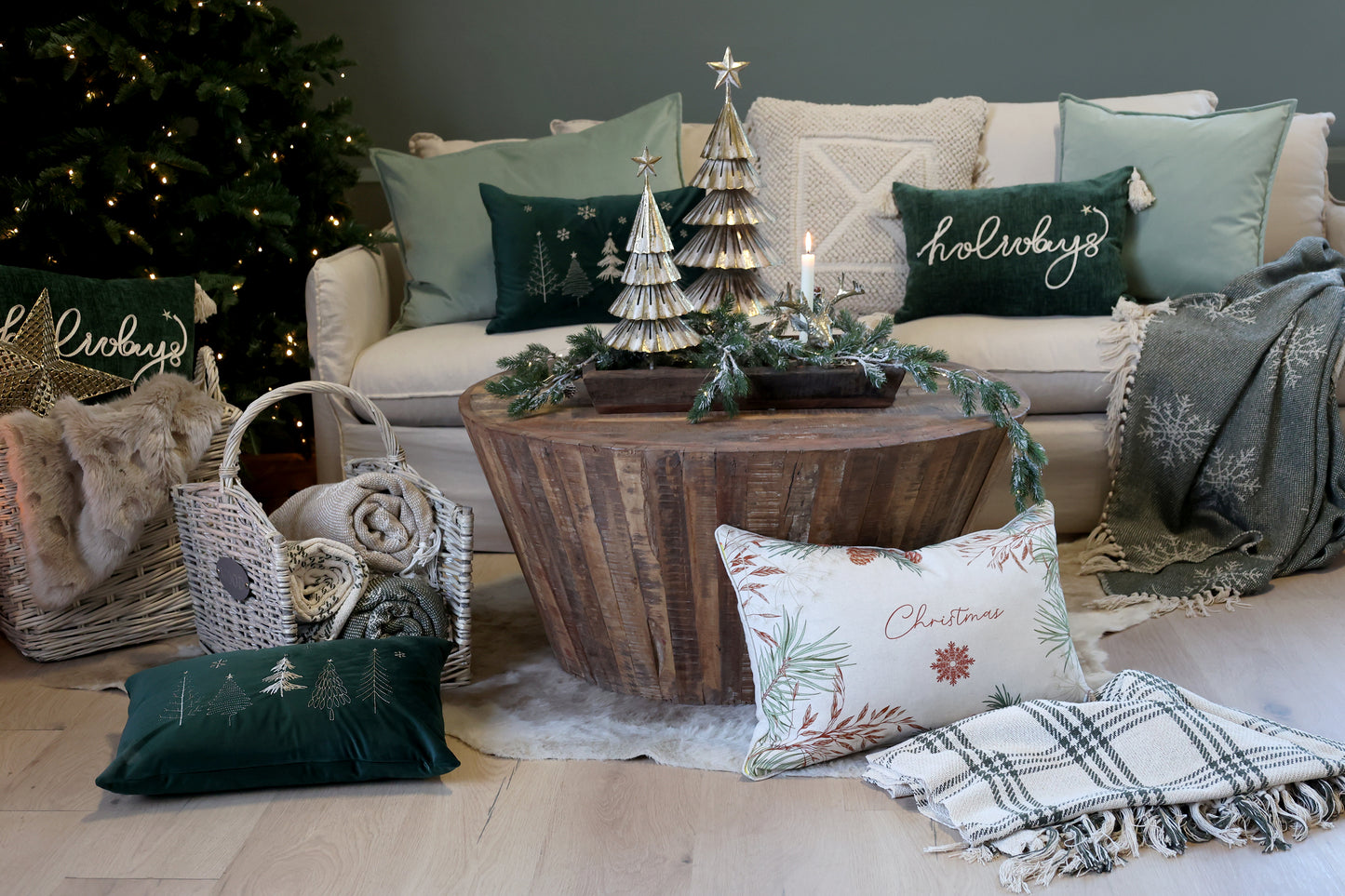 Coussin Holidays velours vert-Chic Antique