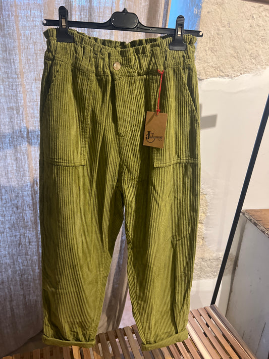 Vente privée-Pantalon en velours côtelé vert olive-Johanna Paris