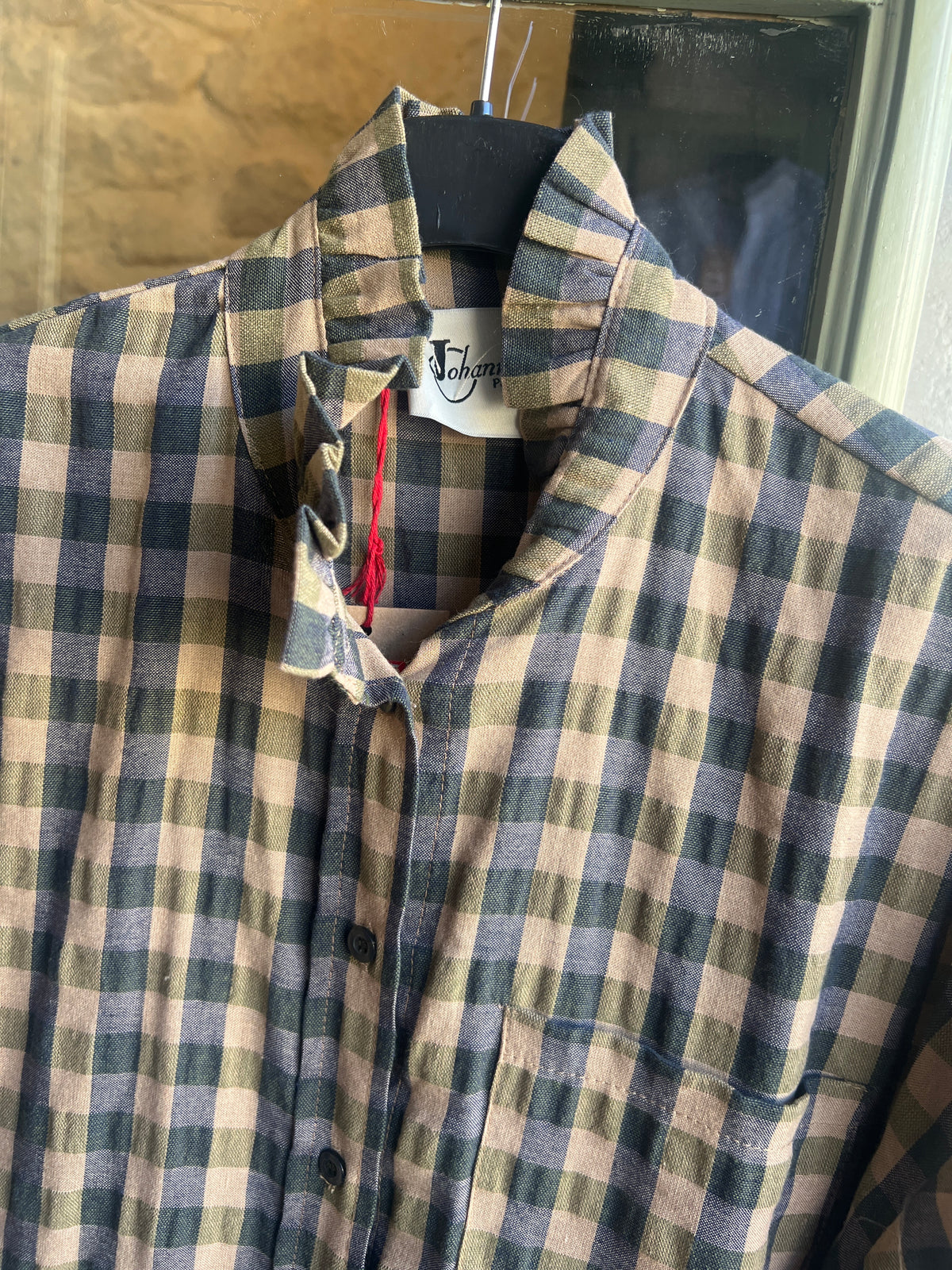 Chemise Gina-carreaux beige/marine/kaki-Johanna