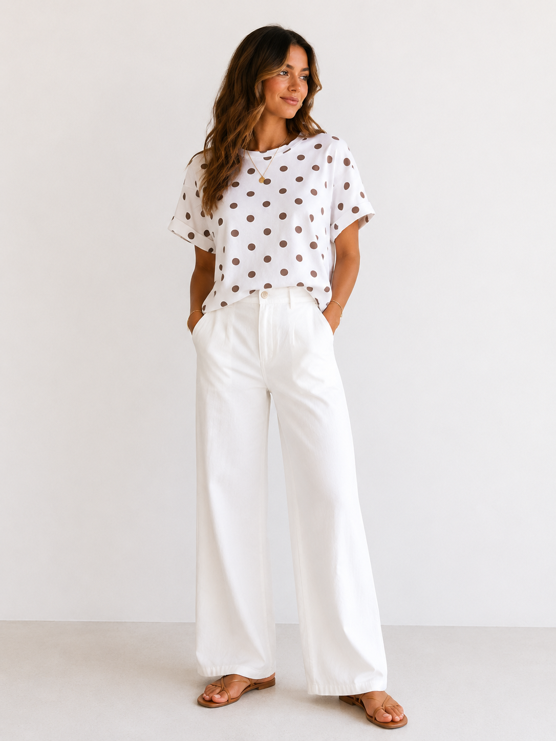 Tee shirt blanc Lina à pois choco