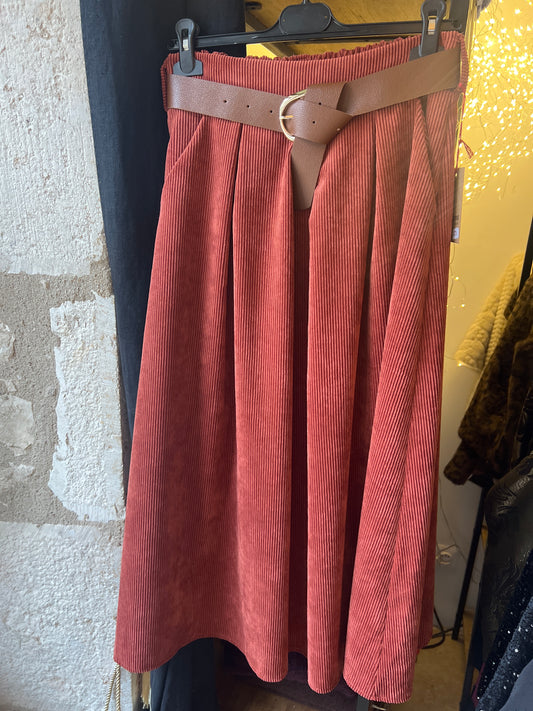 Jupe Mia en velours terracotta-Johanna Paris