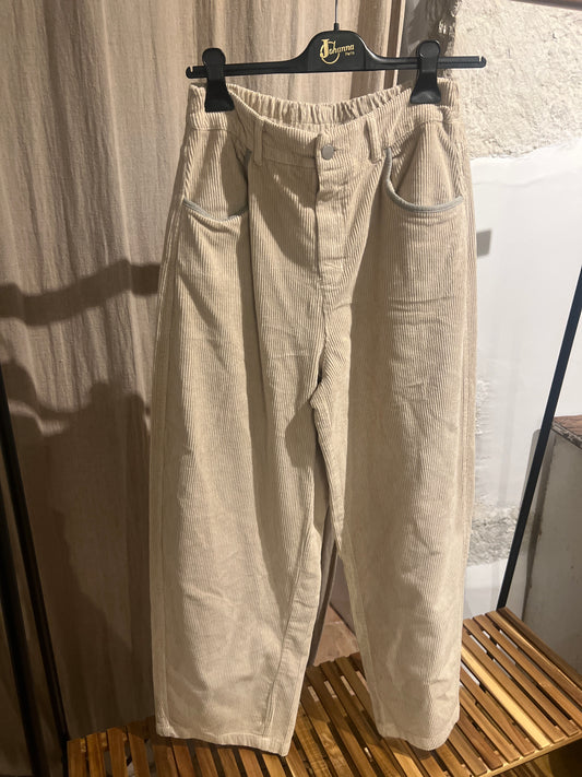 Vente privée-pantalon large en velours écru Johanna Paris