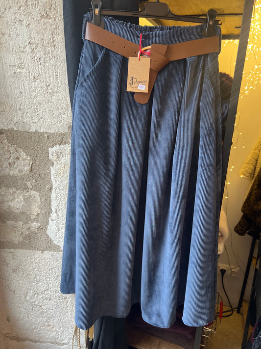 Jupe Mia en velours bleu marine-Johanna Paris