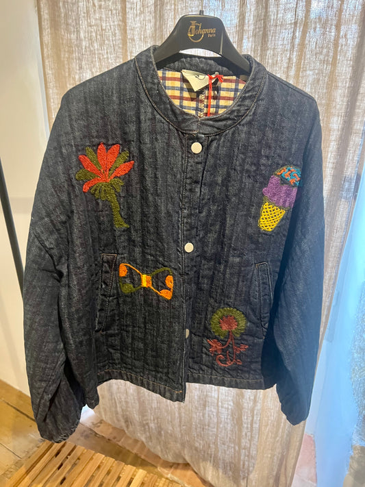 Vente privée-Blouson jean bleu brodé -Johanna Paris
