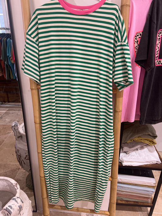 Robe longue tee shirt vert et blanc -Johanna Paris