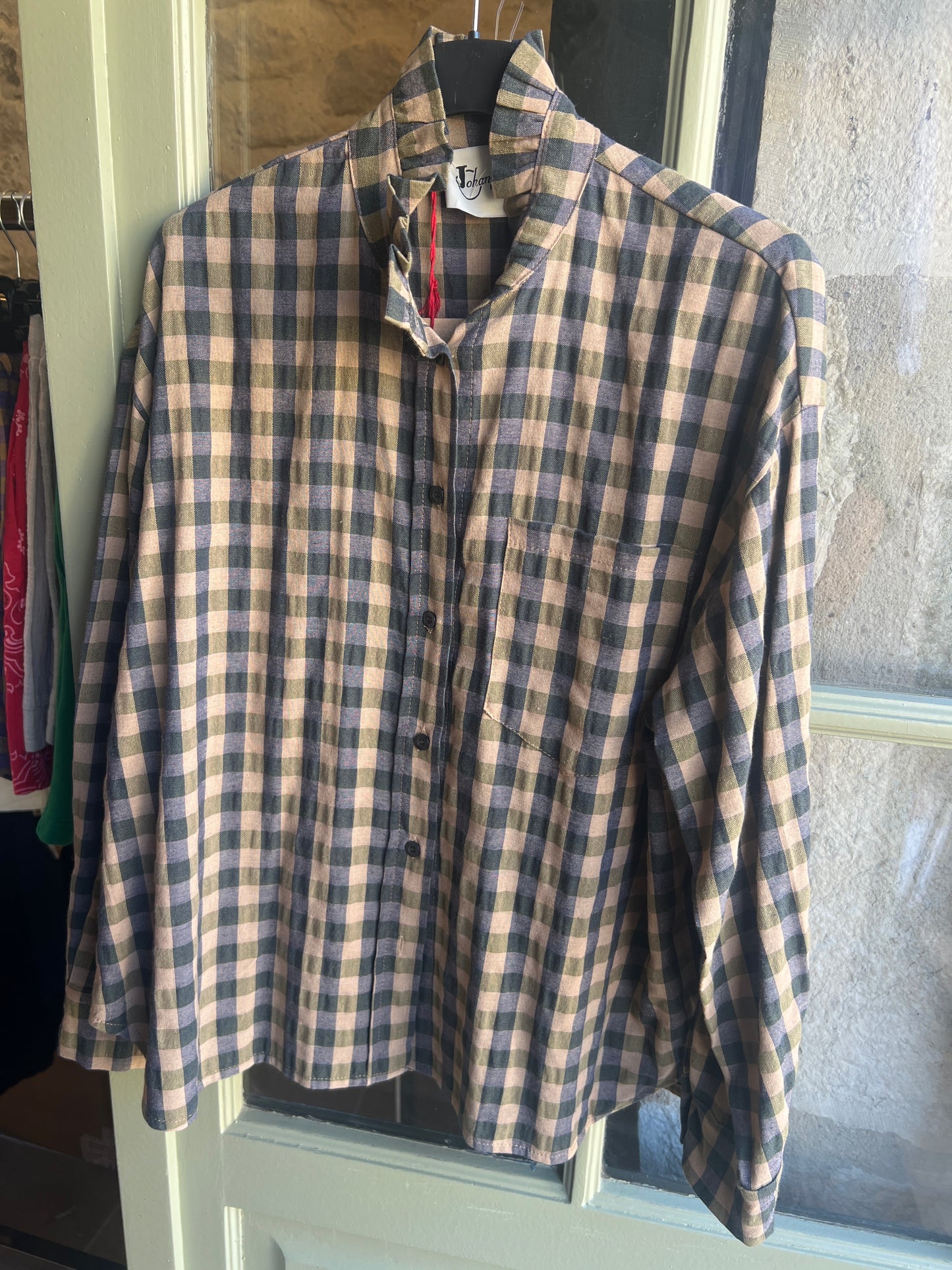Chemise Gina-carreaux beige/marine/kaki-Johanna