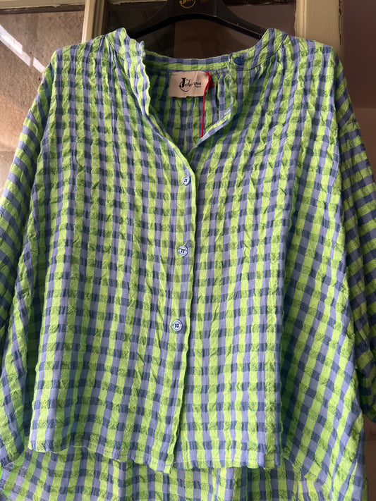 Blouse à carreaux vert et bleu/Johanna Paris