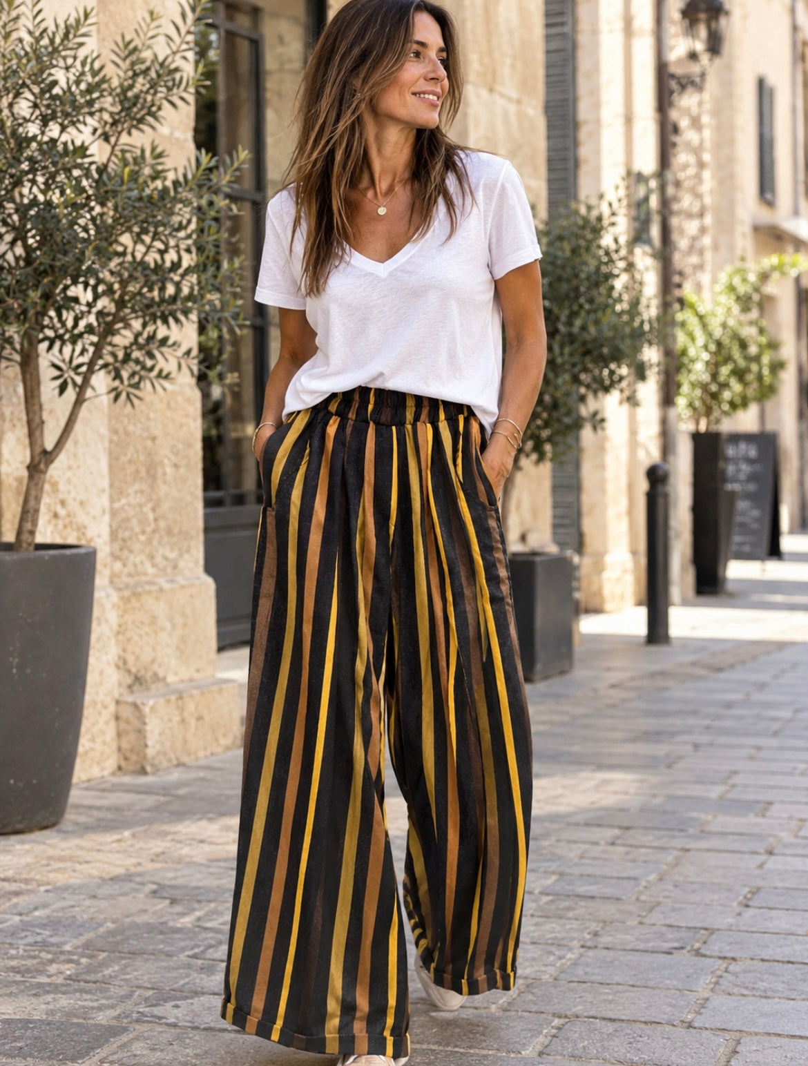 Pantalon large Simon rayé denim-Johanna Paris