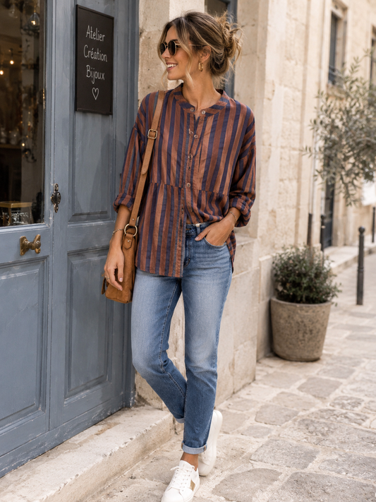 Chemise Diane choco rayée noir-Johanna Paris
