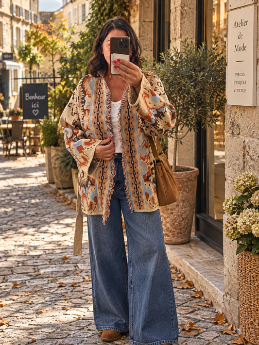 Veste en maille Apache beige-Johanna Paris