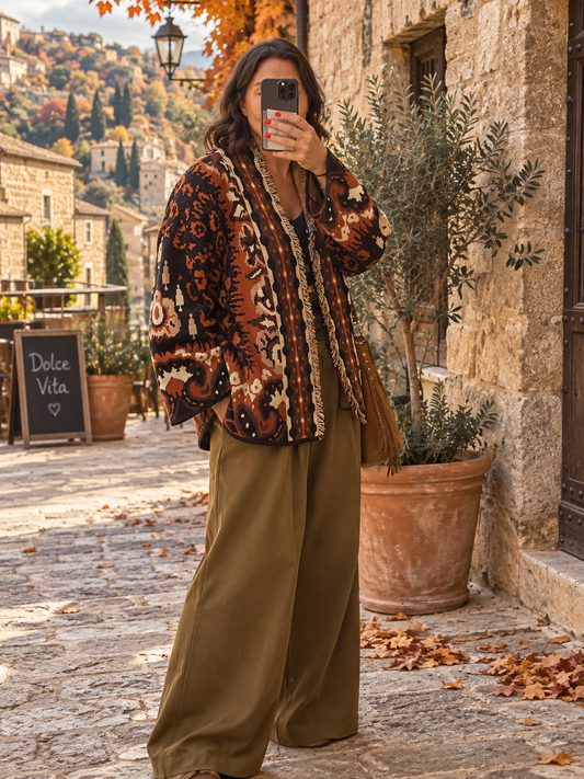 Veste en maille Apache rouille et noir-Johanna Paris