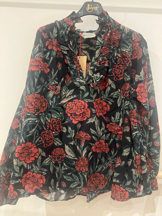 Blouse fleurie rouge/noir Barbara-Johanna Paris
