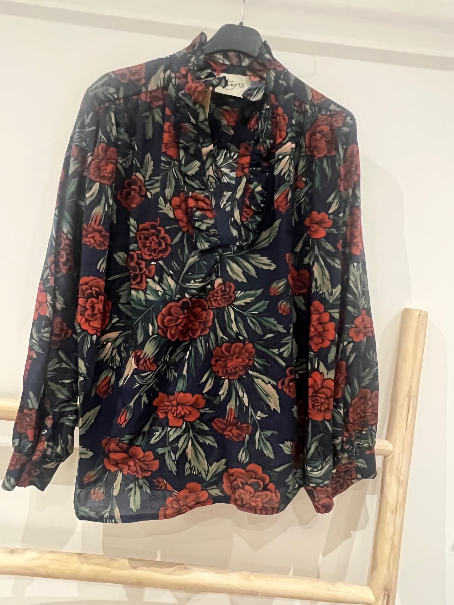 Blouse fleurie Barbara marine-Johanna Paris
