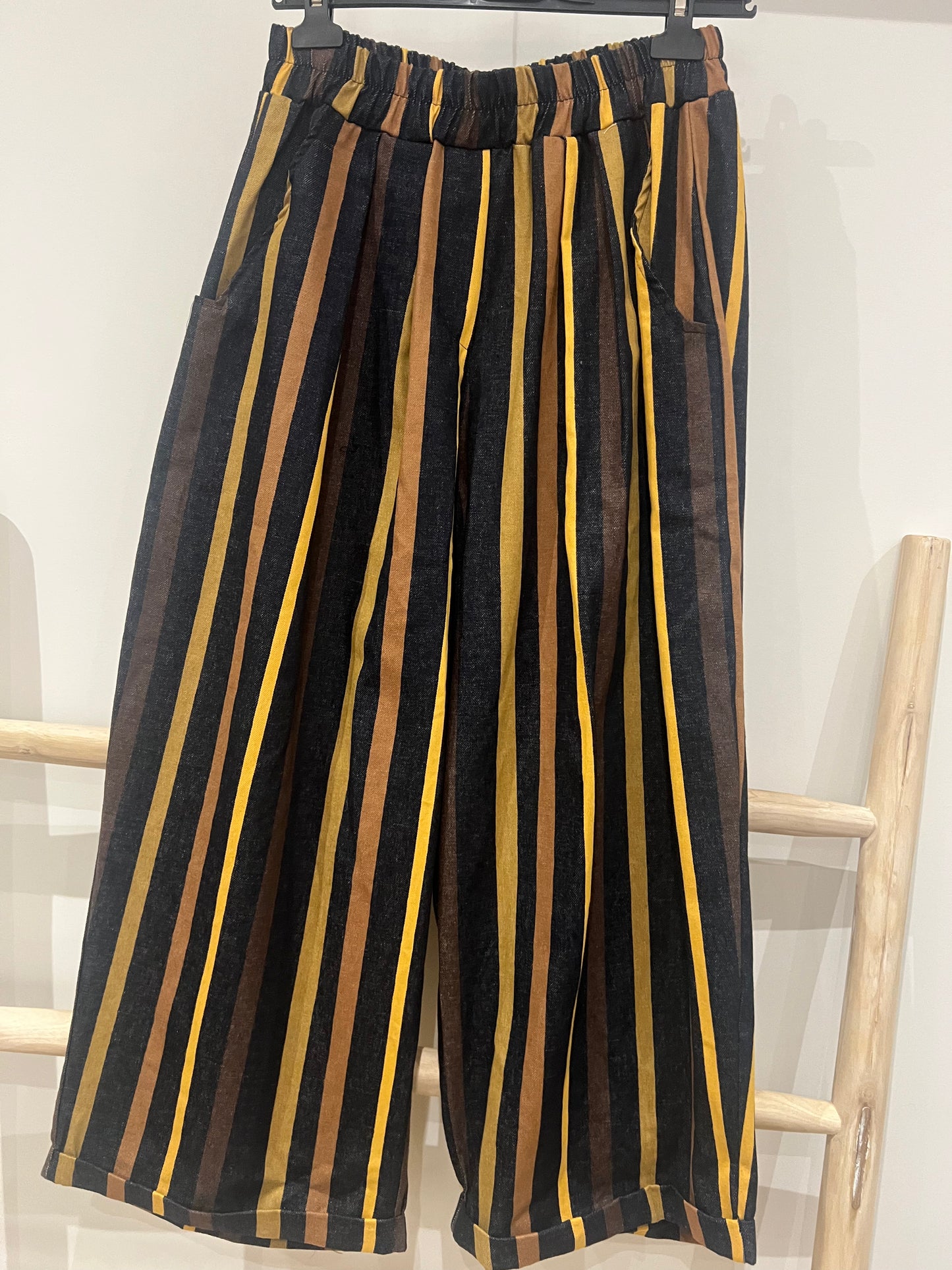 Pantalon large Simon rayé denim-Johanna Paris