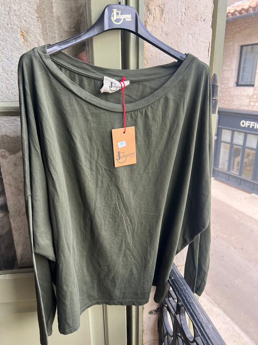 TEE shirt Biba manches longues kaki foncé -Johanna Paris