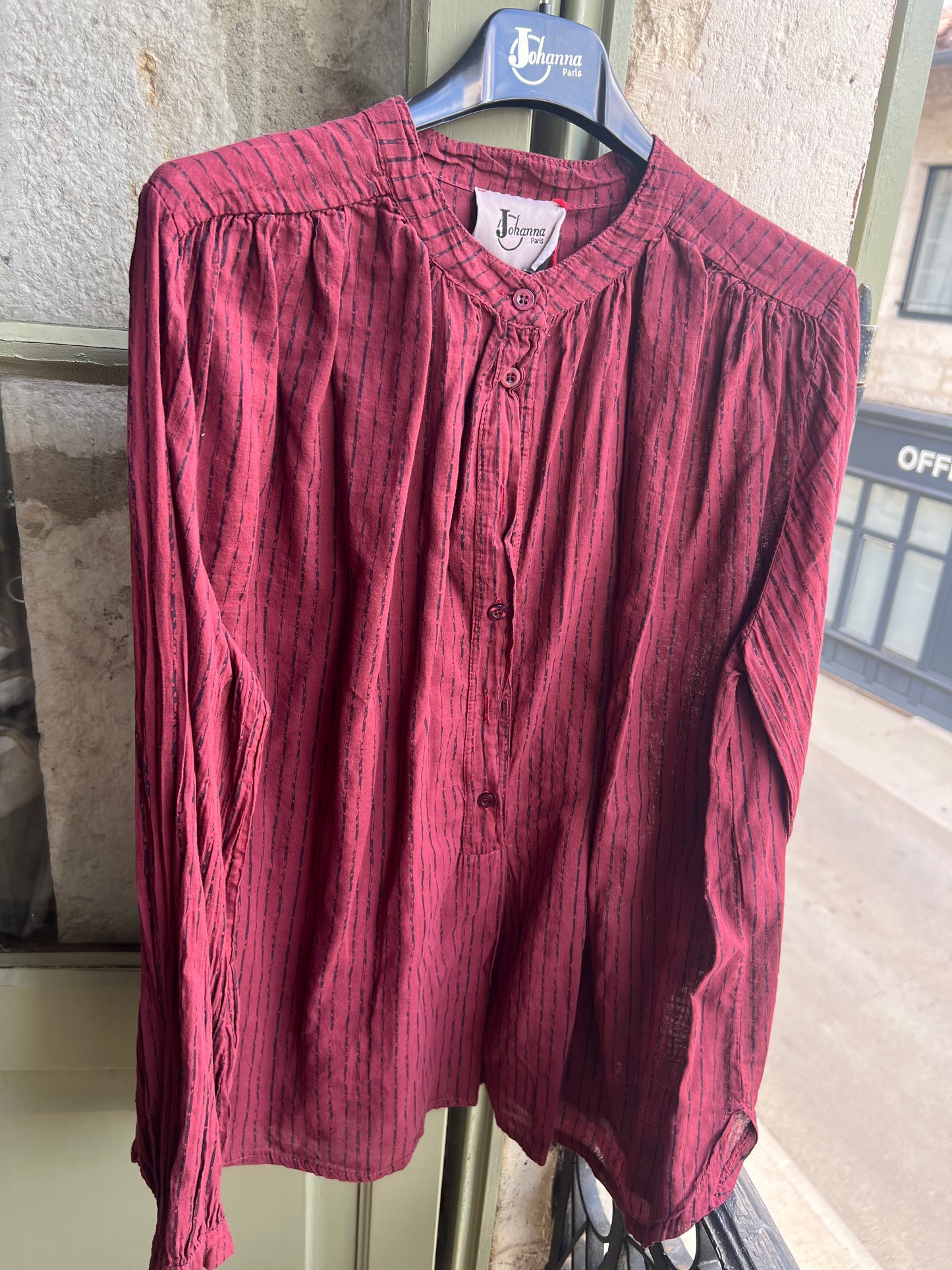 Chemise en voile de coton rayée Lou bordeaux-Johanna Paris