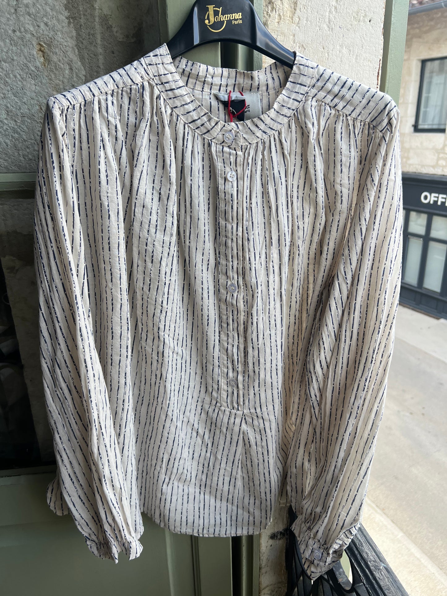Chemise voile de coton rayée mastic/bleu Lou-Johanna Paris