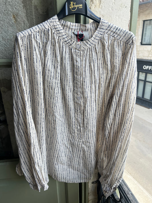 Chemise voile de coton rayée mastic/bleu Lou-Johanna Paris