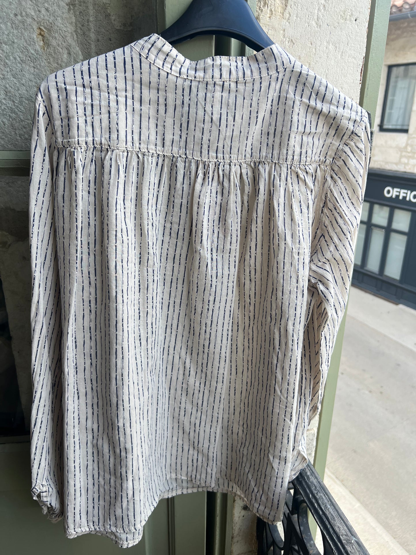 Chemise voile de coton rayée mastic/bleu Lou-Johanna Paris