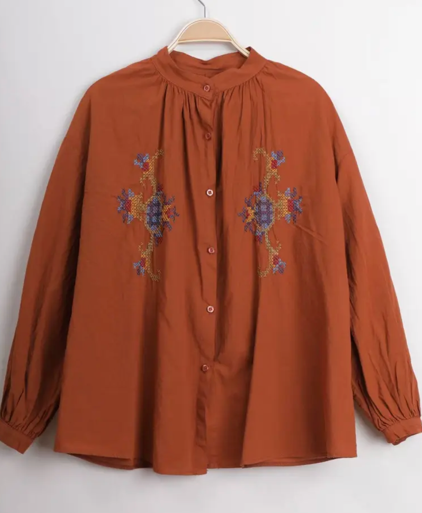 Chemise brodée col rond Maria citrouille-Trendy Faubourg