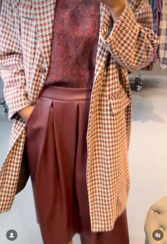 Vente privée-jupe longue Mia en simili cuir bordeaux-Johanna Paris