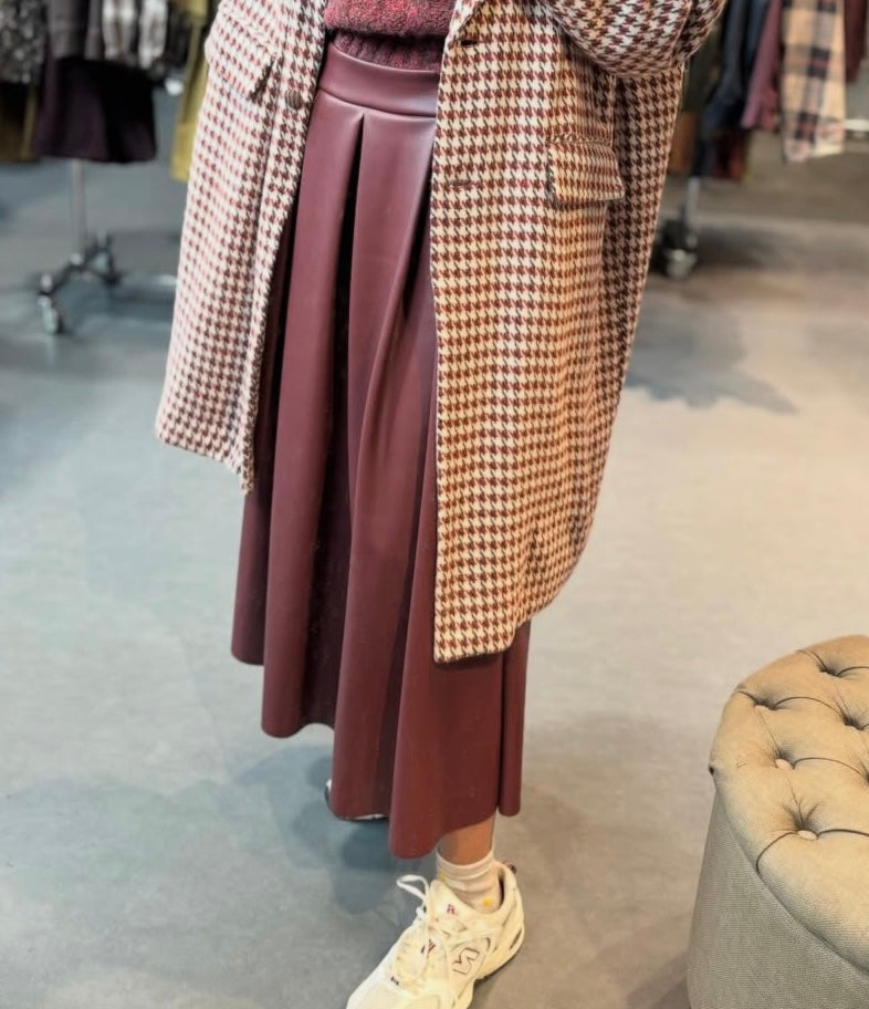 Vente privée-jupe longue Mia en simili cuir bordeaux-Johanna Paris
