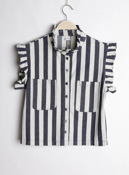 Chemise Carmen rayures larges bleu foncé