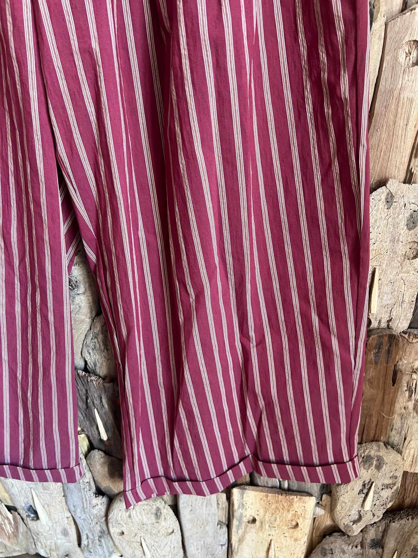 Pantalon Paolo rayé bordeaux/écru-TRENDY FAUBOURG