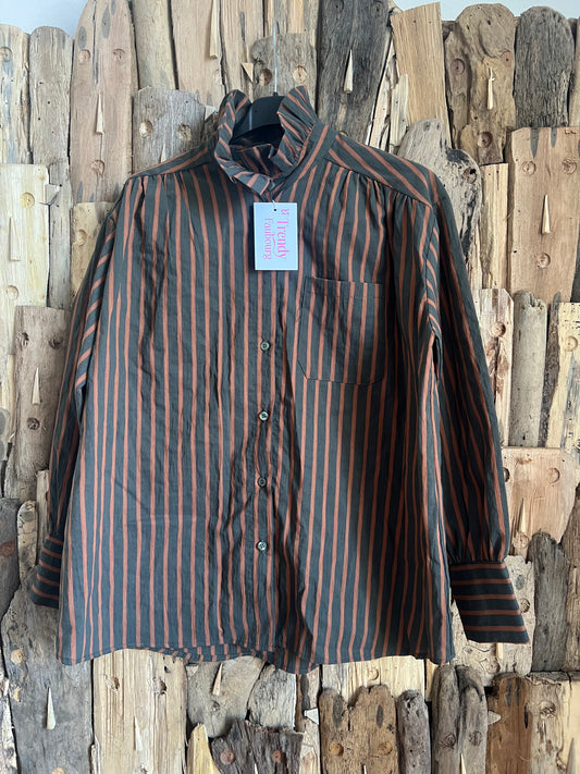 Chemise Mona-Kaki et rayures orangées-TRENDY FAUBOURG