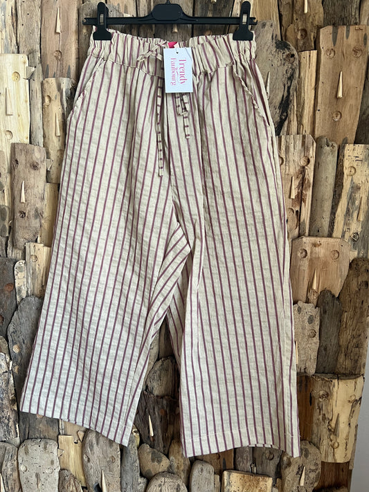 Pantalon Louis rayé beige:bordeaux-TRENDY FAUBOURG