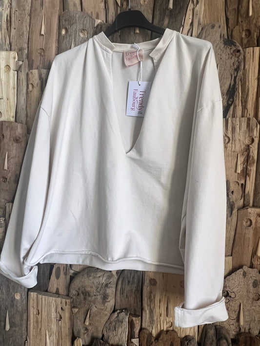 Sweat Wanda écru/blanc-TRENDY FAUBOURG