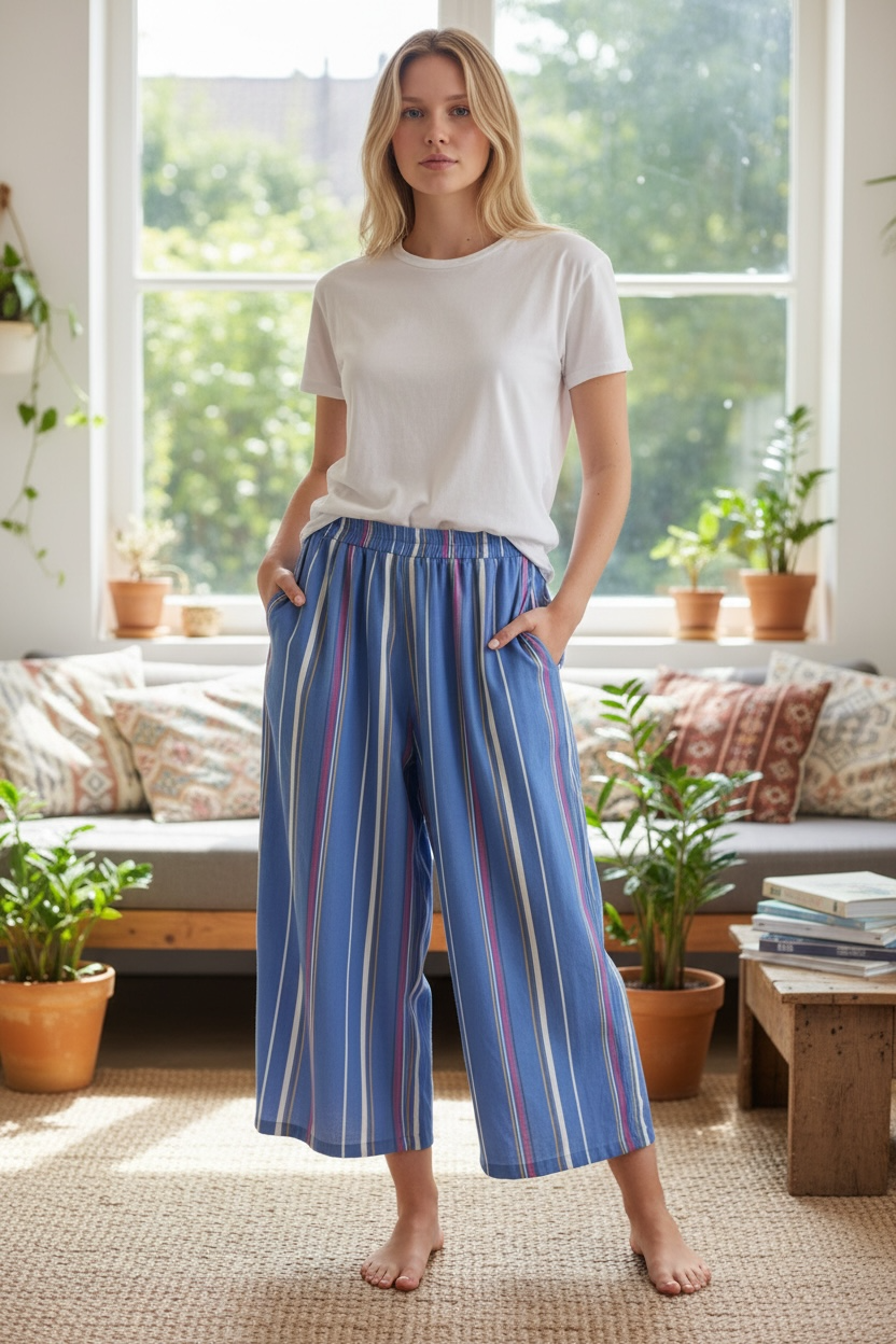 Pantalon large Capri bleu