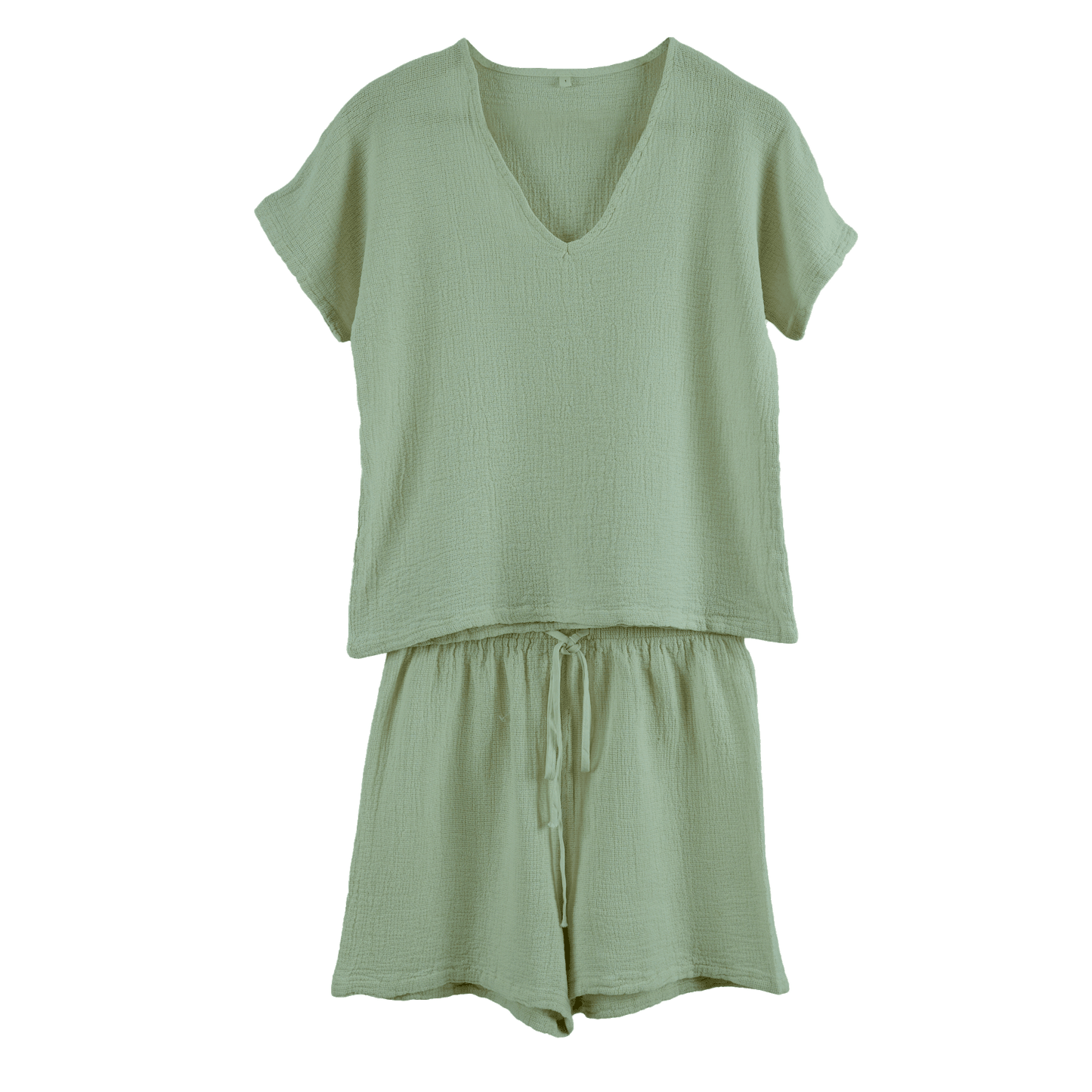 Nouveau-Ensemble Short et Tee Shirt SYMI en Gaze Lin et Coton-Haomy